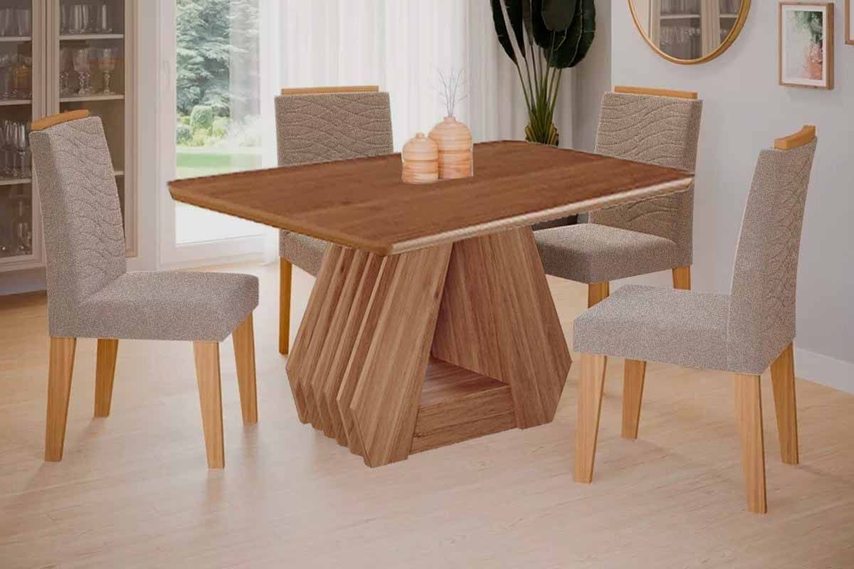 Sala Jantar Mesa Ágata Tampo Madeirado 130x80cm e 4 Cadeiras Clarice - Cimol
