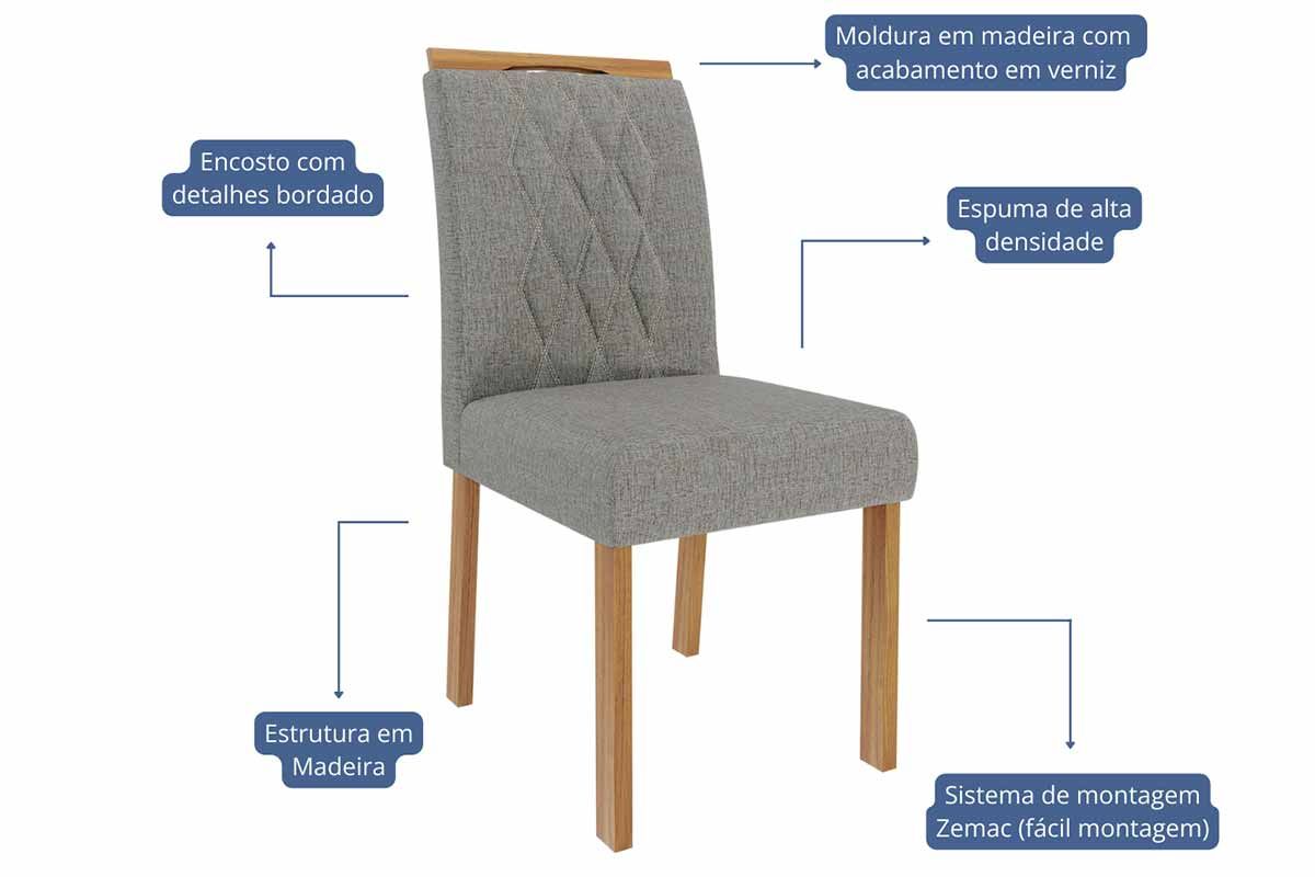 Sala Jantar Mesa Ágata Tampo Madeirado c/ Vidro 180x90cm e 6 Cadeiras Juliana - Cimol