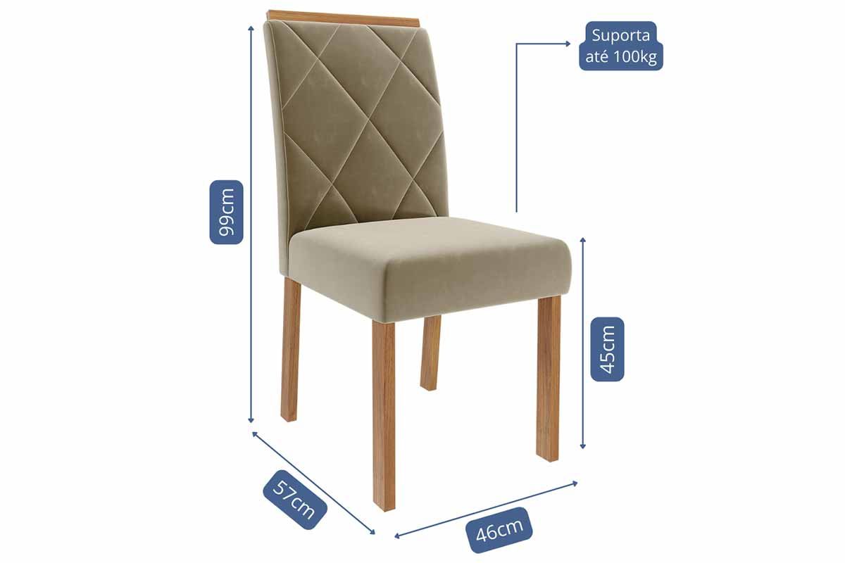 Sala Jantar Mesa Ágata Tampo Madeirado c/ Vidro 180x90cm e 6 Cadeiras Fernanda - Cimol