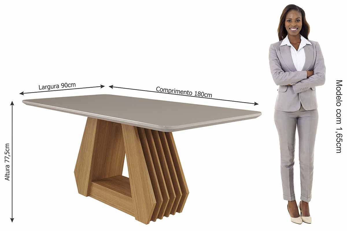Sala Jantar Mesa Ágata Tampo Madeirado c/ Vidro 180x90cm e 6 Cadeiras Fernanda - Cimol