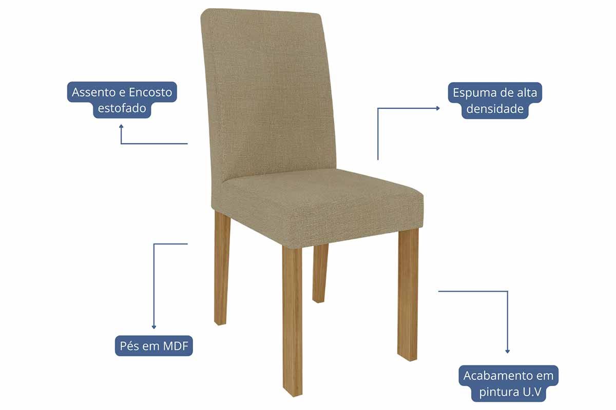Sala Jantar Mesa Ágata Tampo Madeirado c/ Vidro 180x90cm e 6 Cadeiras Maia - Cimol