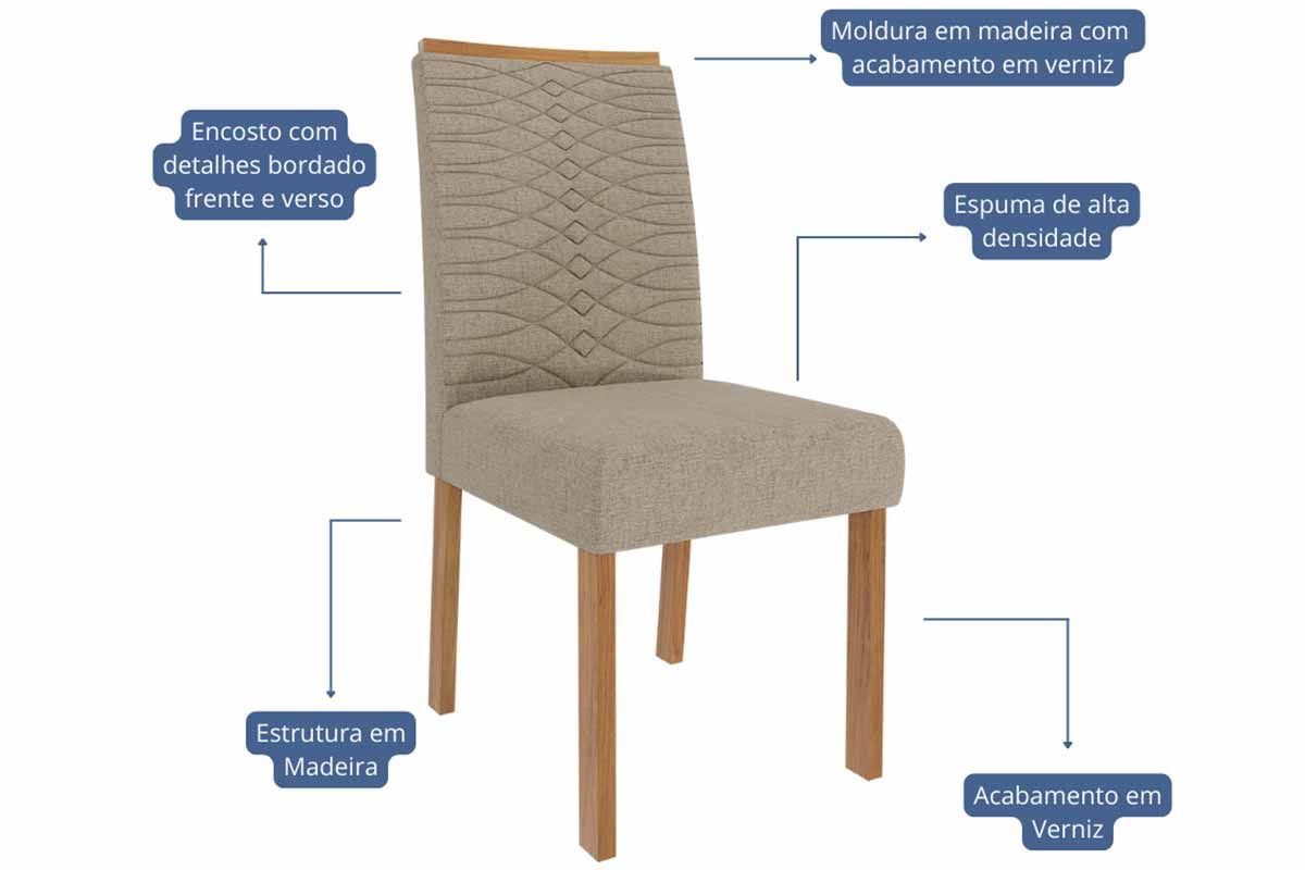 Sala Jantar Mesa Ágata Tampo Madeirado c/ Vidro 180x90cm e 6 Cadeiras Clarice - Cimol
