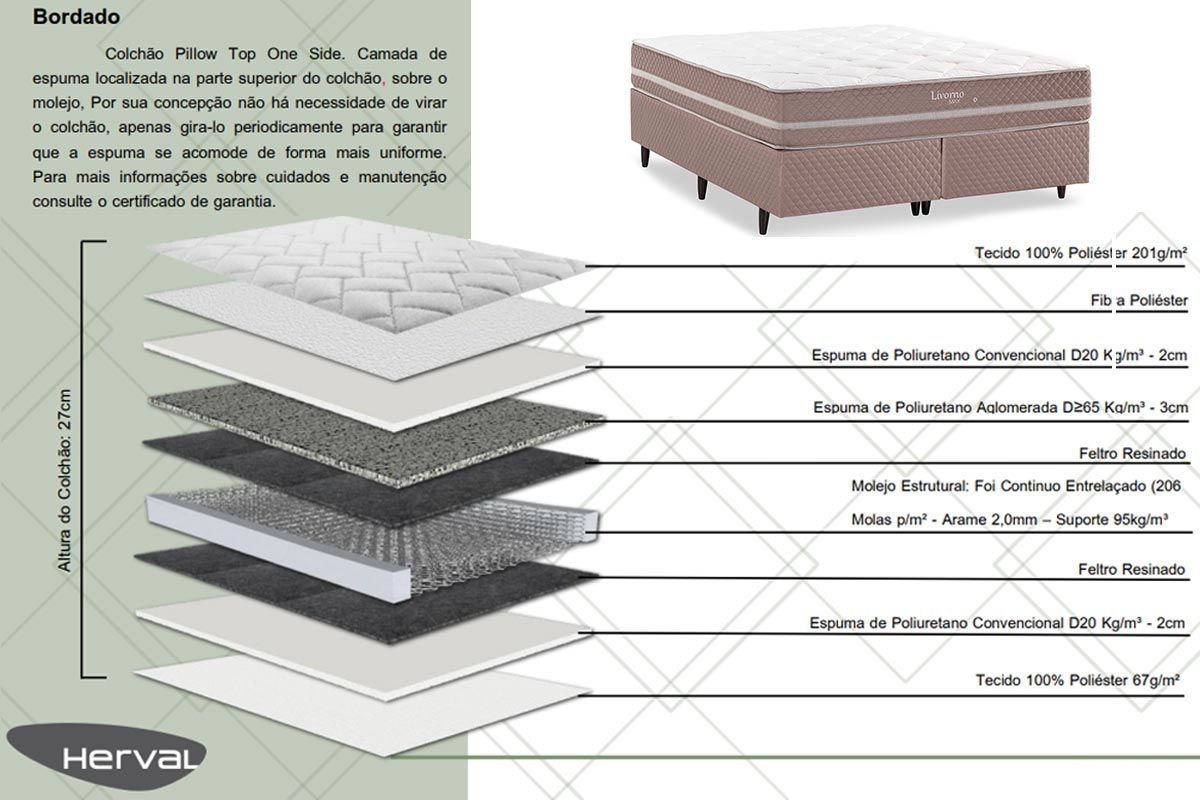 Cama Box Baú CRC +Colchão Molas Livorno Herval