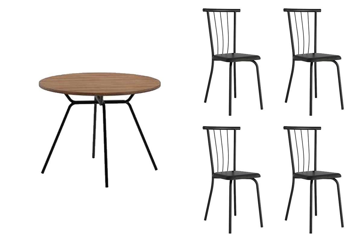 Sala Jantar Mesa 1588 Aço 100cm + 4 Cadeiras 154 - Carraro