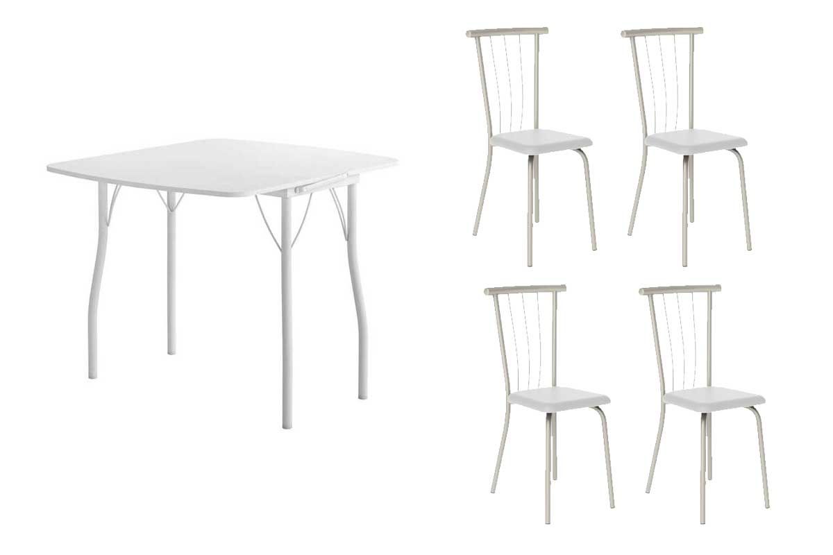 Sala de Jantar Completa Mesa Dobrável e 4 Cadeiras 154 - Carraro