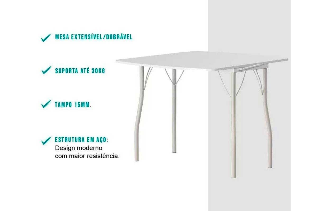 Sala de Jantar Completa Mesa Dobrável e 4 Cadeiras 154 - Carraro