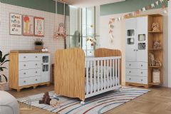Quarto Infantil Completo Uli 3 Peças (1GuardaRoupa+1Berço+1Cômoda) QI108 Peroba