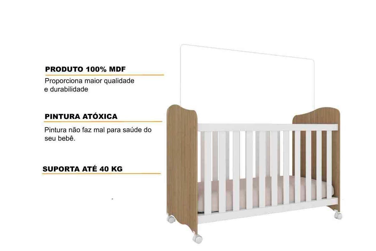 Quarto Infantil Completo Uli 3 Peças (1GuardaRoupa+1Berço+1Cômoda) QI108 Peroba