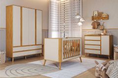 Quarto Infantil Completo Theo 3 Peças (1GuardaRoupa+1Berço+1Cômoda) QI110 Peroba