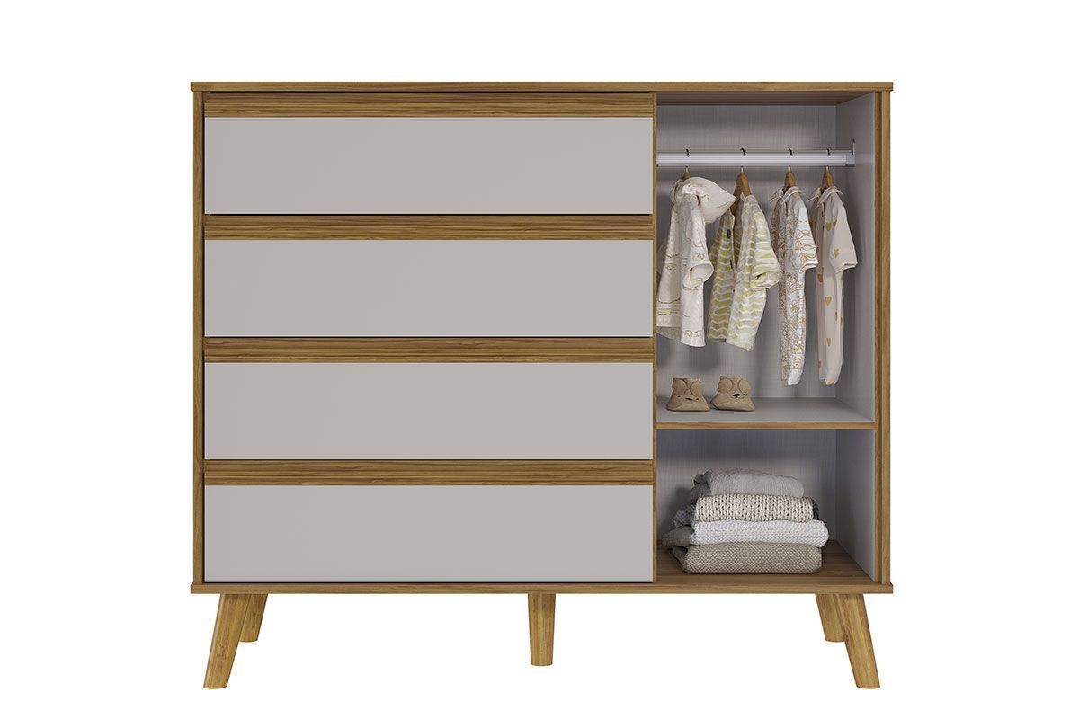 Quarto Infantil Completo Theo 3 Peças (1GuardaRoupa+1Berço+1Cômoda) QI110 Peroba