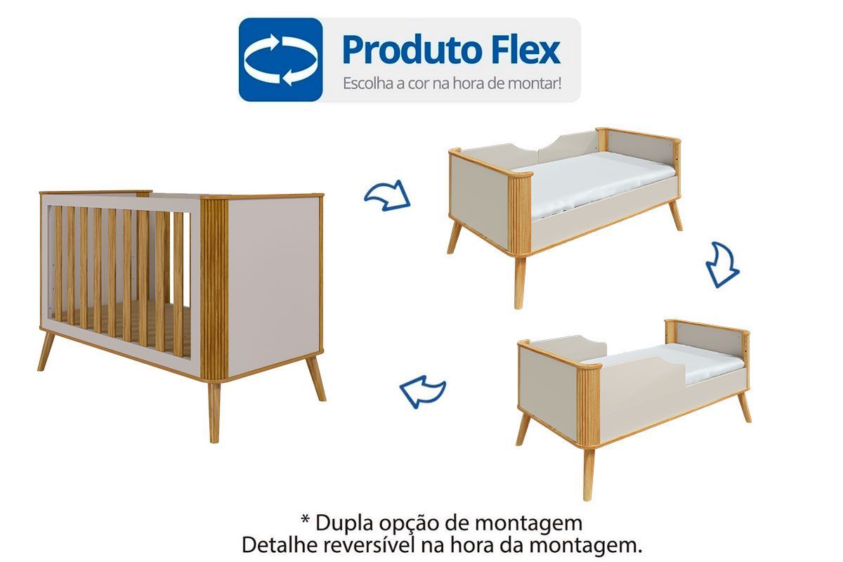 Quarto Infantil Completo Theo 3 Peças (1GuardaRoupa+1Berço+1Cômoda) QI110 Peroba