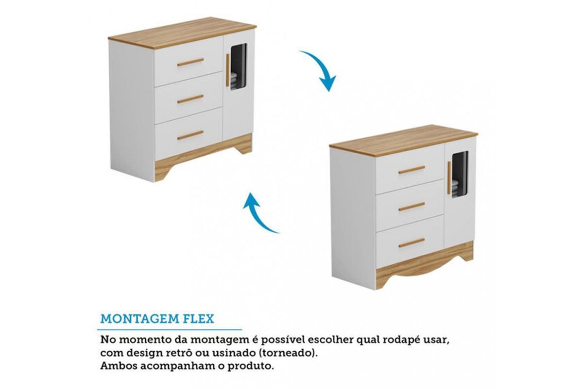 Quarto Infantil Completo Popy 3 Peças (1GuardaRoupa+1Berço+1Cômoda) QI111 Peroba