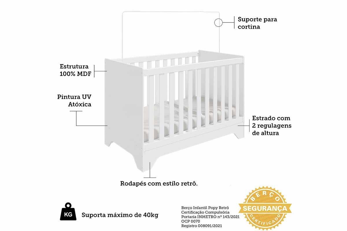 Quarto Infantil Completo Popy 3 Peças (1GuardaRoupa+1Berço+1Cômoda) QI111 Peroba