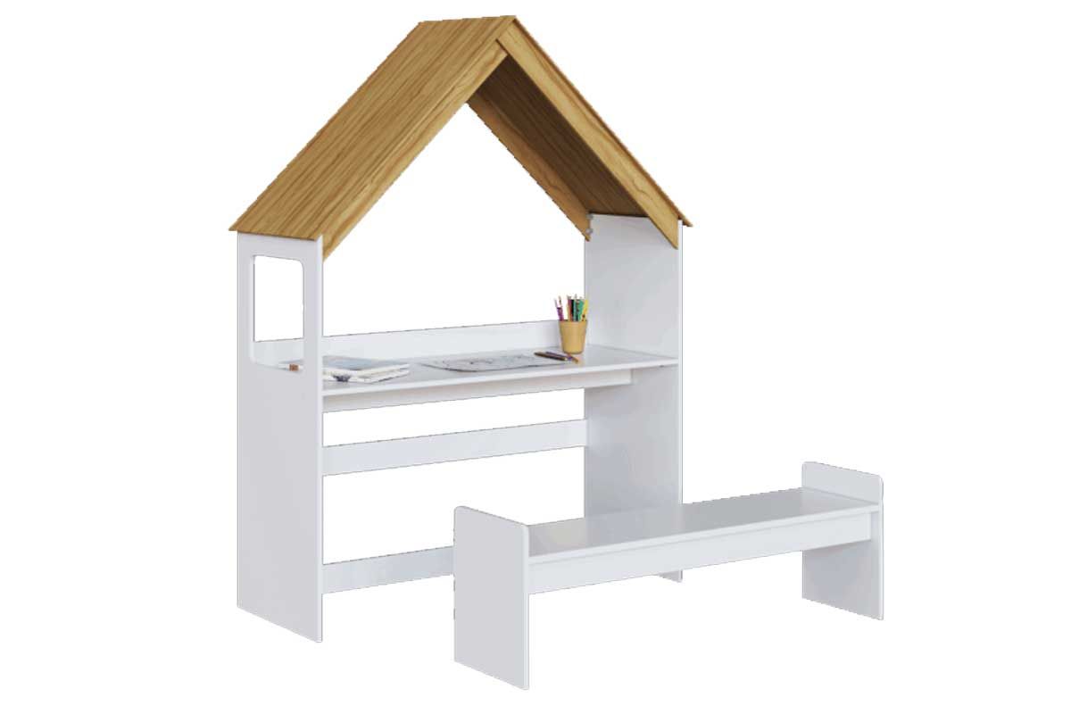 Mesa Cabeceira Casinha c/Banco PerobaBranco/Amendoa Mesa Cabeceira Casinha c/Banco PerobaBranco/Amendoa