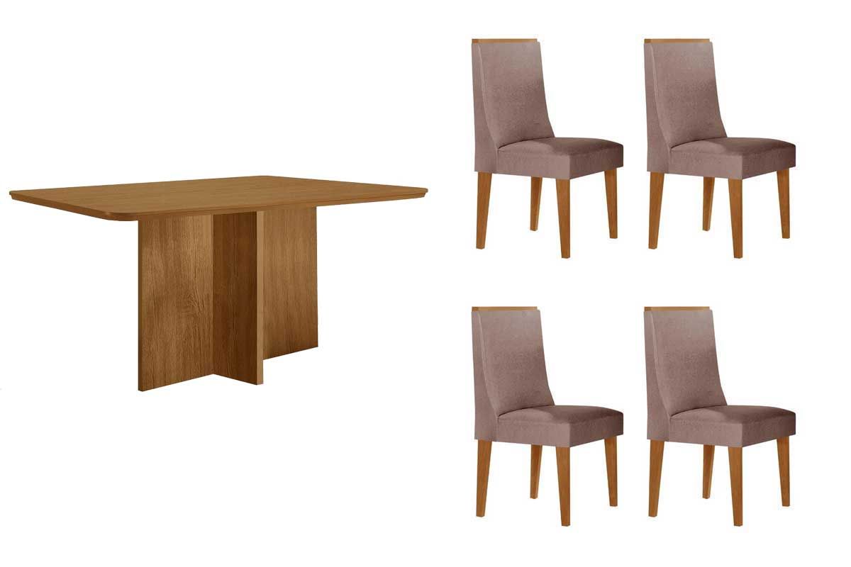 Sala Jantar Mesa Berlim Curvo 120cm + 4 Cadeiras Dakota - Rufato
