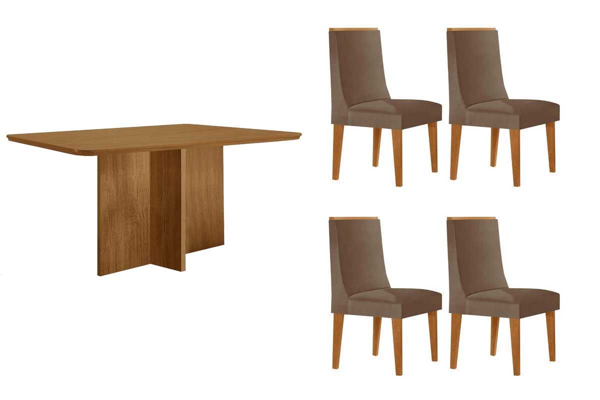 Sala Jantar Mesa Berlim Curvo 120cm + 4 Cadeiras Dakota - Rufato