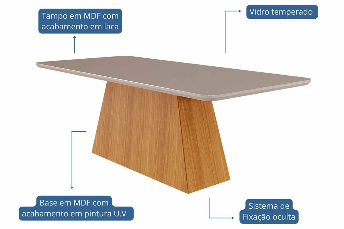 Sala Jantar Mesa Helena Tampo Madeirado c/ Vidro 210x100cm e 8 Cadeiras Clarice - Cimol