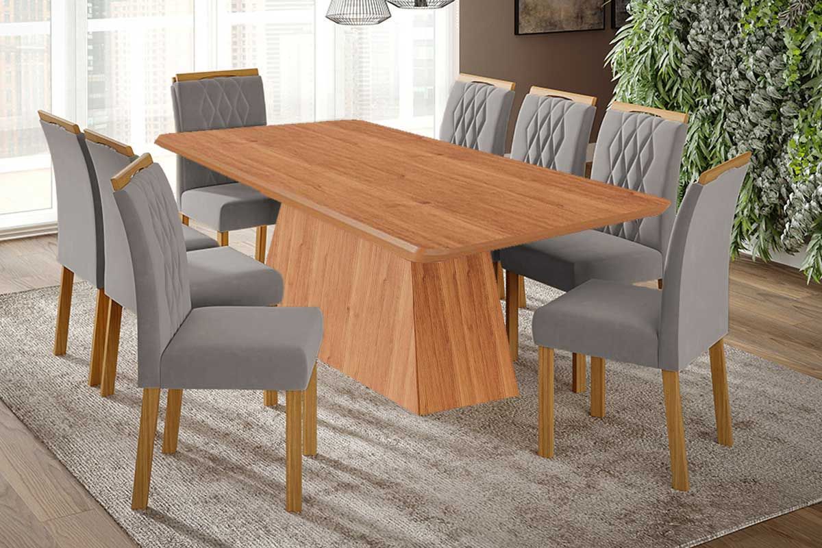 Sala Jantar Mesa Helena Tampo Madeirado 210x100cm e 8 Cadeiras Juliana - Cimol
