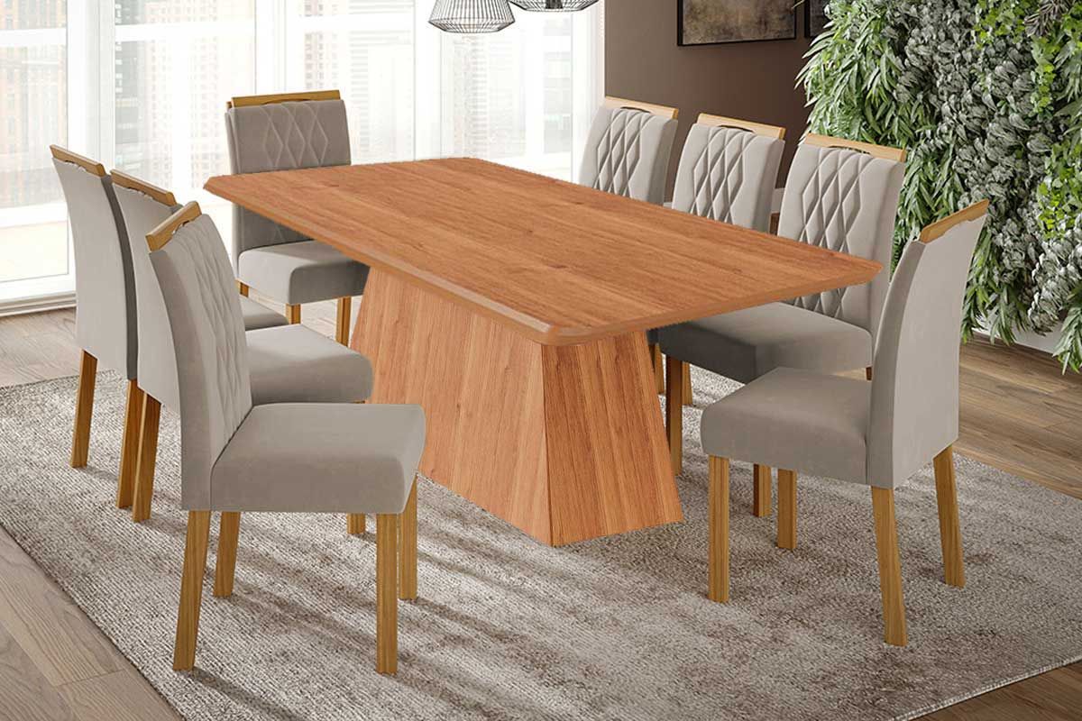 Sala Jantar Mesa Helena Tampo Madeirado 210x100cm e 8 Cadeiras Juliana - Cimol
