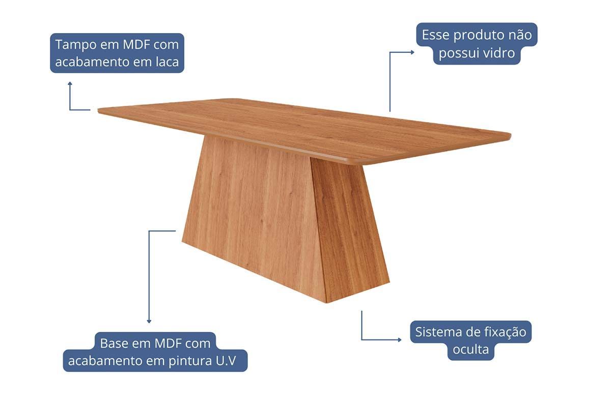 Sala Jantar Mesa Helena Tampo Madeirado 210x100cm e 8 Cadeiras Juliana - Cimol