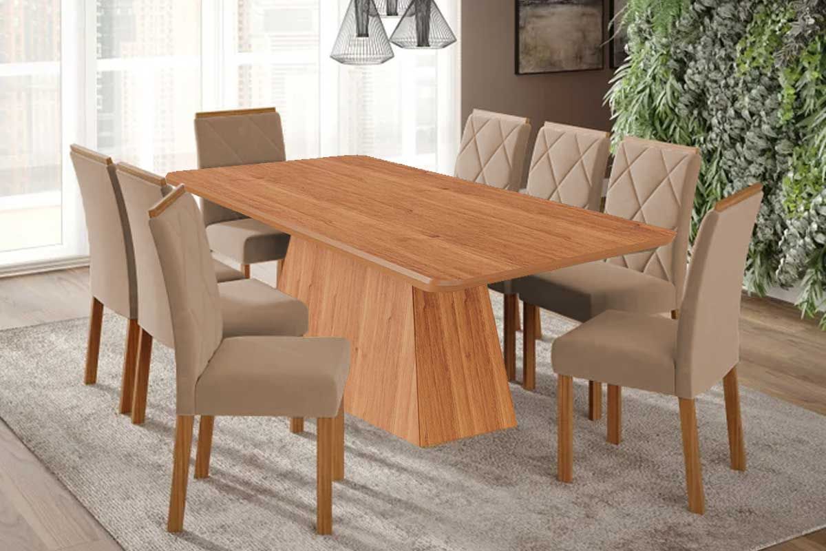 Sala Jantar Mesa Helena Tampo Madeirado 210x100cm e 8 Cadeiras Fernanda - Cimol
