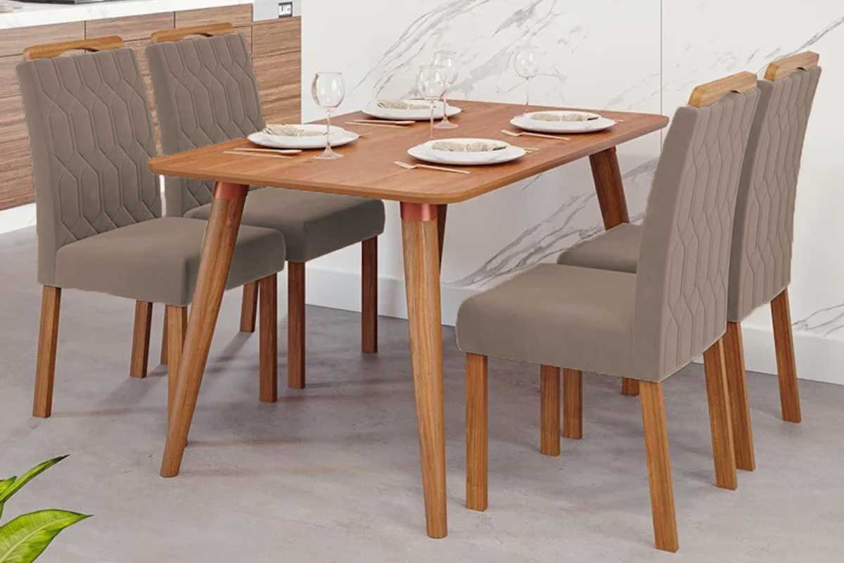 Sala Jantar Mesa Adele Tampo Madeirado 130x80cm e 4 Cadeiras Paola - Cimol