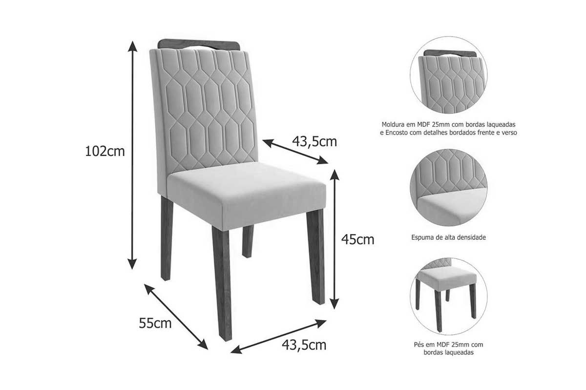 Sala Jantar Mesa Adele Tampo Madeirado 130x80cm e 4 Cadeiras Paola - Cimol
