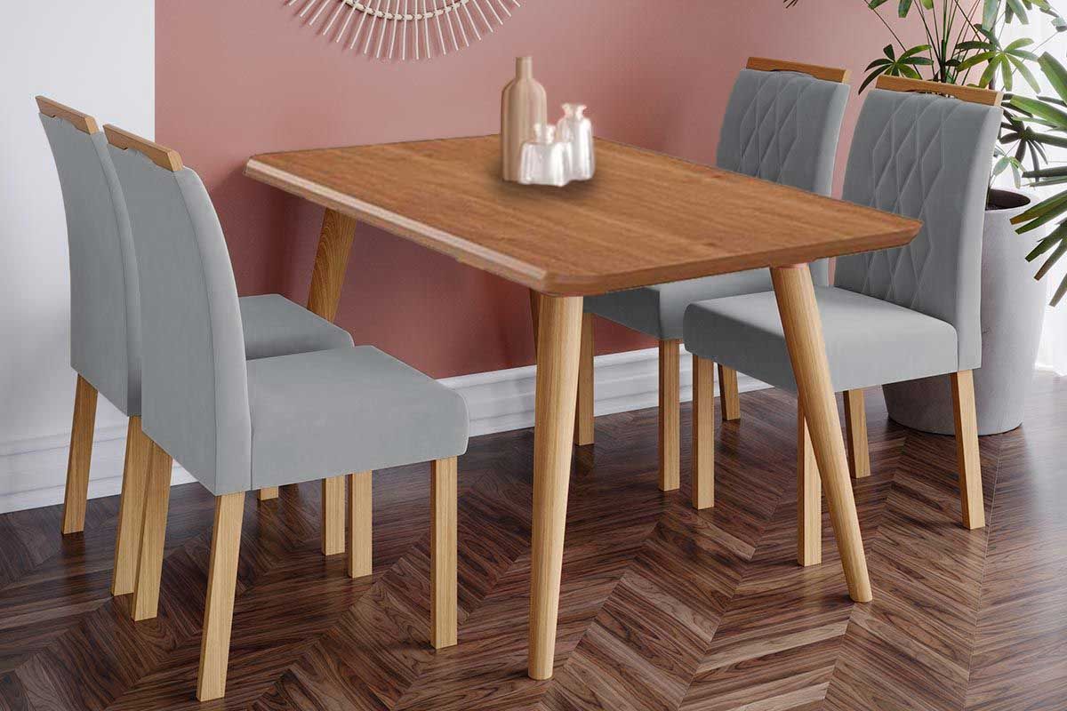 Sala Jantar Mesa Adele Tampo Madeirado 130x80cm e 4 Cadeiras Juliana - Cimol