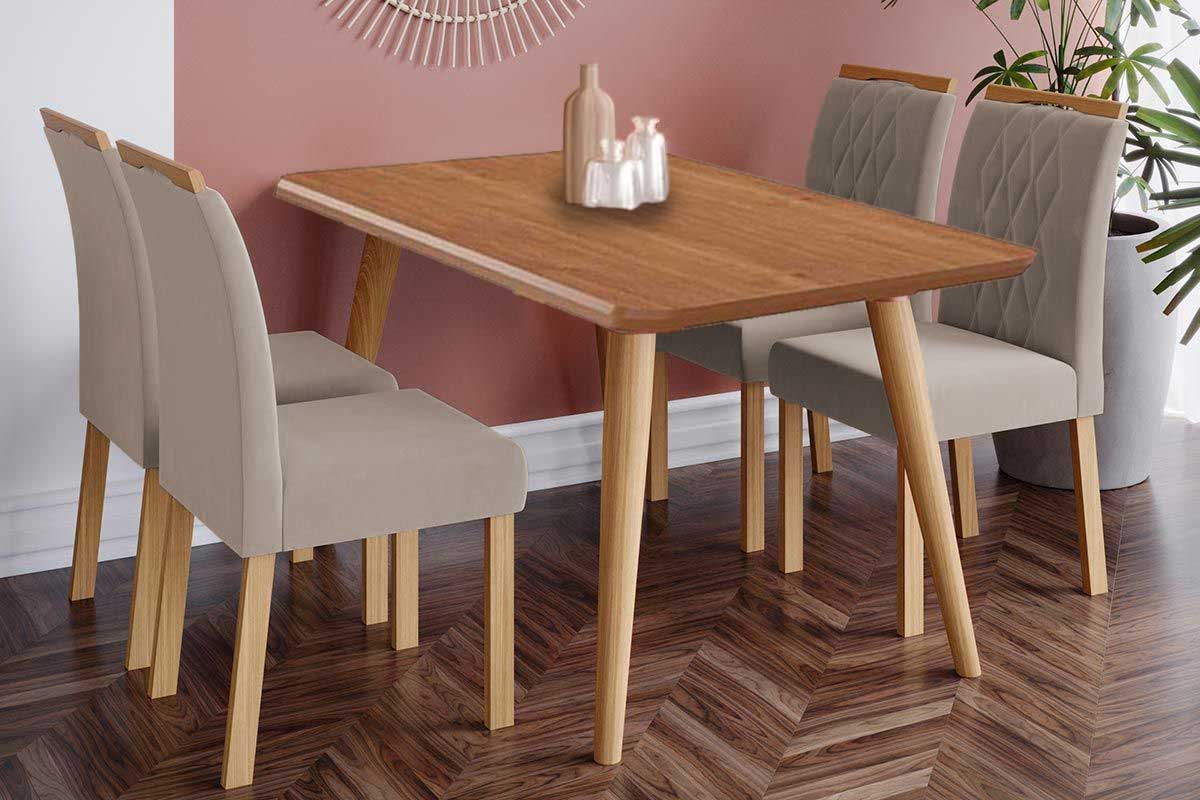 Sala Jantar Mesa Adele Tampo Madeirado 130x80cm e 4 Cadeiras Juliana - Cimol