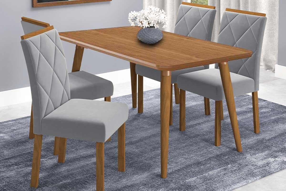Sala Jantar Mesa Adele Tampo Madeirado 130x80cm e 4 Cadeiras Fernanda - Cimol