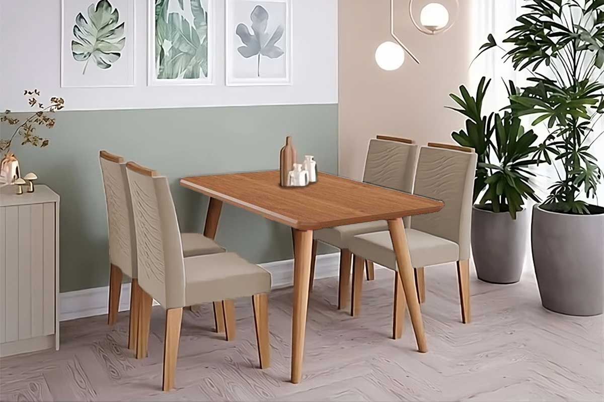 Sala Jantar Mesa Adele Tampo Madeirado 130x80cm e 4 Cadeiras Clarice - Cimol