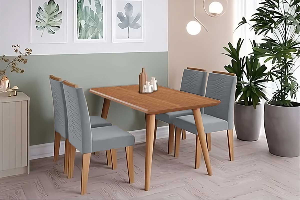 Sala Jantar Mesa Adele Tampo Madeirado 130x80cm e 4 Cadeiras Clarice - Cimol