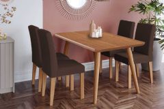 Sala Jantar Mesa Adele Tampo Madeirado 130x80cm e 4 Cadeiras Maia - Cimol