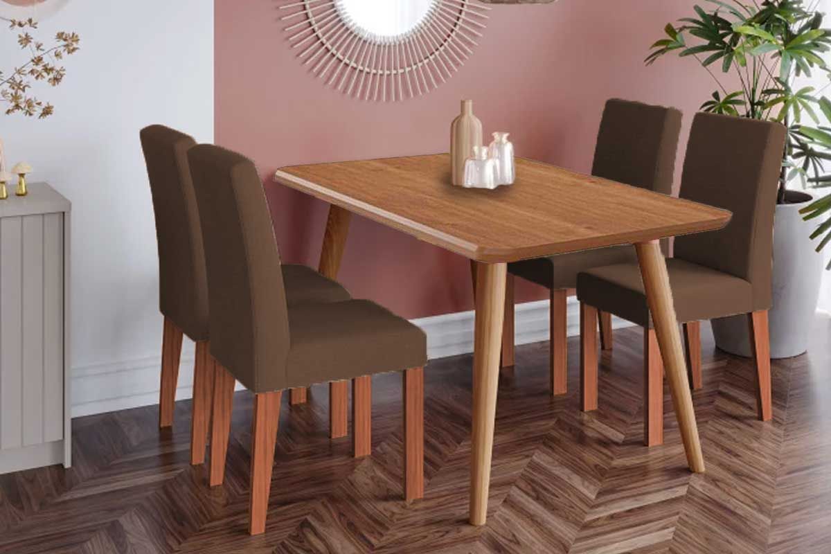Sala Jantar Mesa Adele Tampo Madeirado 130x80cm e 4 Cadeiras Maia - Cimol