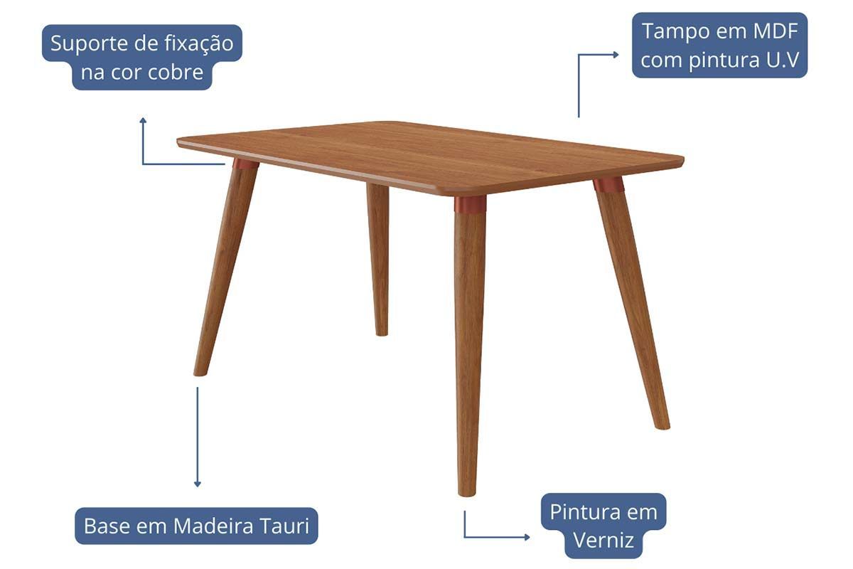 Sala Jantar Mesa Adele Tampo Madeirado 130x80cm e 4 Cadeiras Maia - Cimol