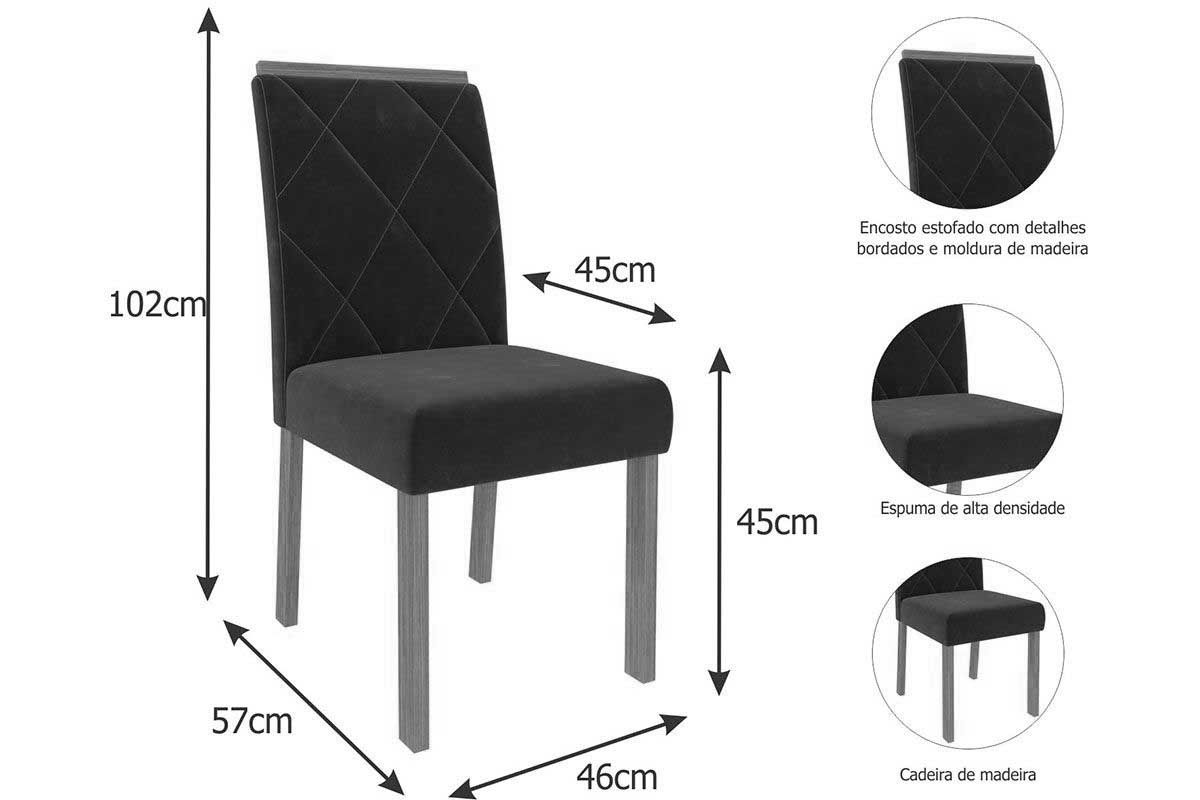 Sala Jantar Mesa Maitê Tampo Madeirado c/ Vidro 130x80cm e 4 Cadeiras Fernanda - Cimol