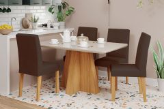 Sala Jantar Mesa Maitê Tampo Madeirado c/ Vidro 130x80cm e 4 Cadeiras Maia - Cimol