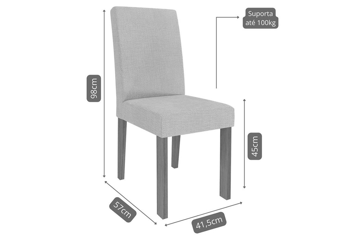 Sala Jantar Mesa Maitê Tampo Madeirado c/ Vidro 130x80cm e 4 Cadeiras Maia - Cimol