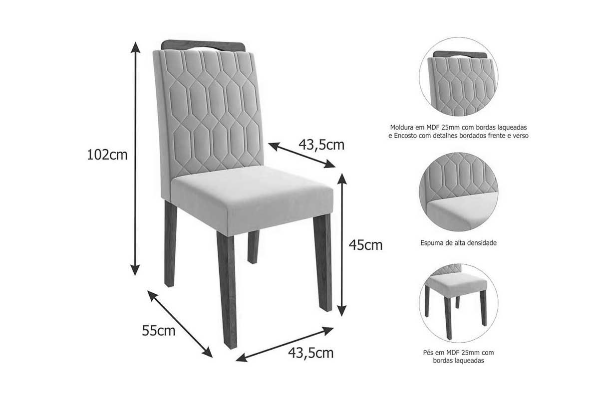 Sala Jantar Mesa Maitê Tampo Madeirado 130x80cm e 4 Cadeiras Paola - Cimol