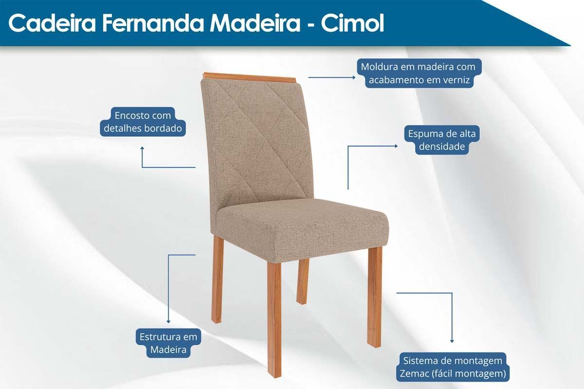Sala Jantar Mesa Maitê Tampo Madeirado 130x80cm e 4 Cadeiras Fernanda - Cimol