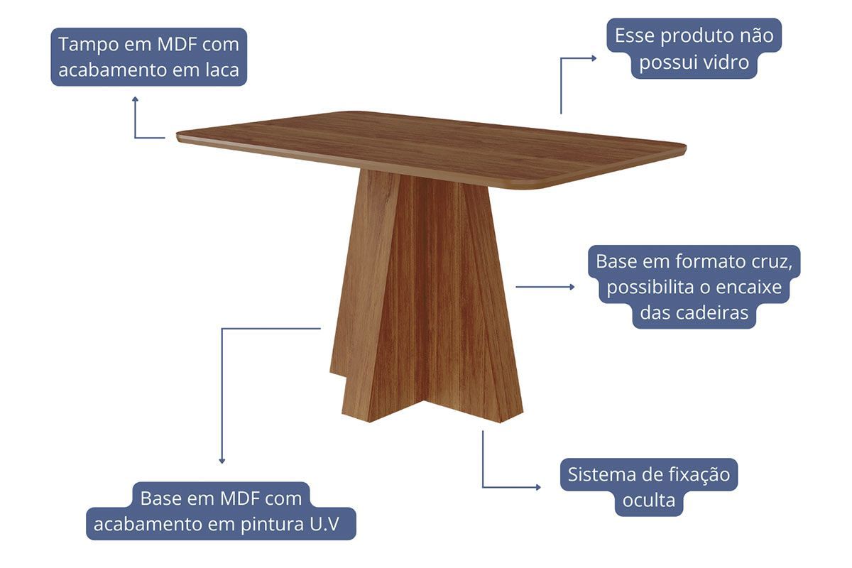 Sala Jantar Mesa Maitê Tampo Madeirado 130x80cm e 4 Cadeiras Fernanda - Cimol
