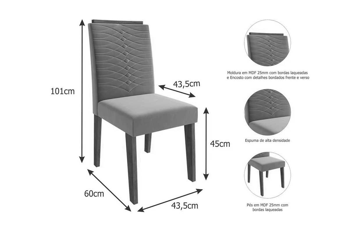 Sala Jantar Mesa Maitê Tampo Madeirado 130x80cm e 4 Cadeiras Clarice - Cimol