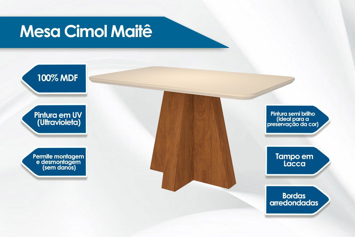 Sala Jantar Mesa Maitê Tampo Madeirado c/ Vidro 160x80cm e 6 Cadeiras Paola - Cimol