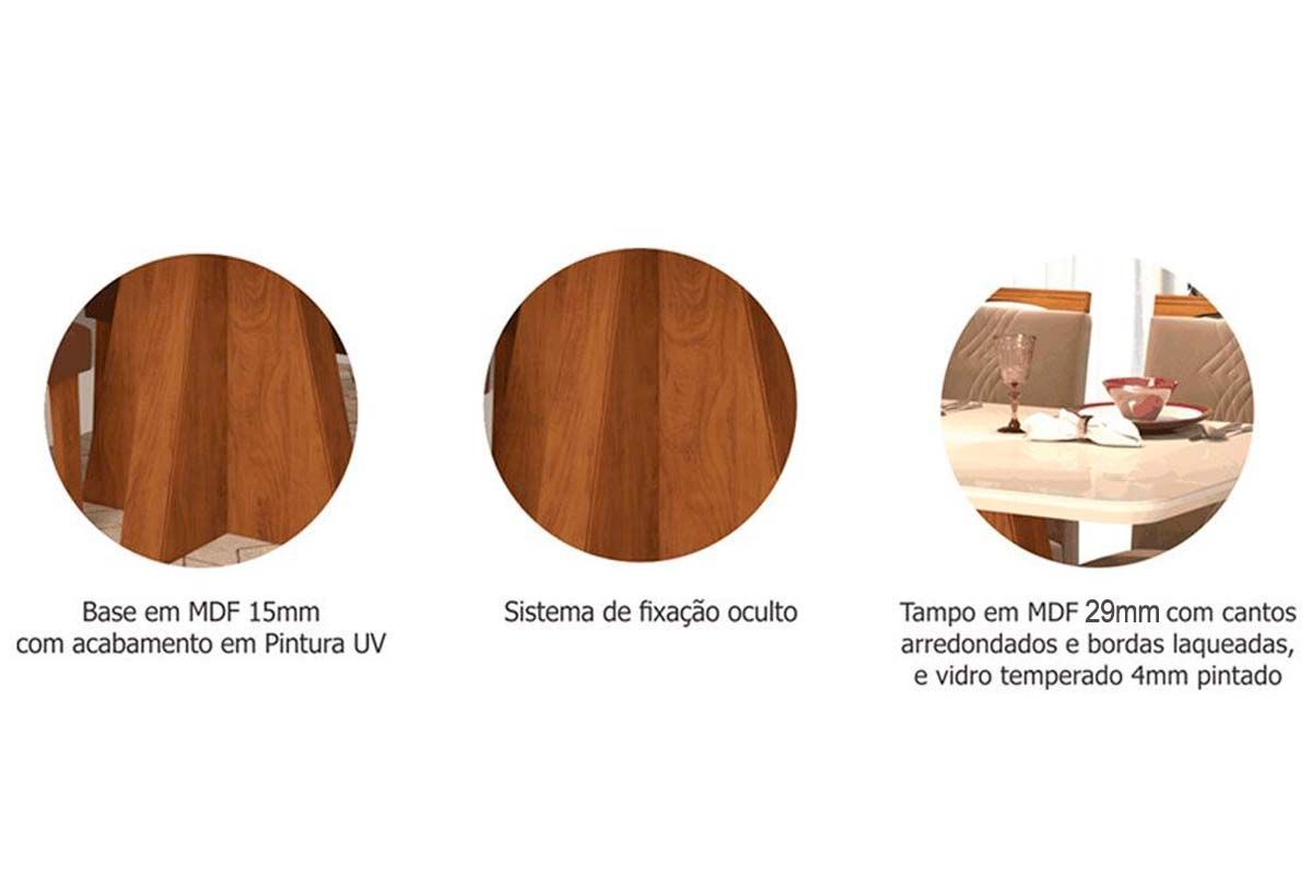 Sala Jantar Mesa Maitê Tampo Madeirado c/ Vidro 160x80cm e 6 Cadeiras Fernanda - Cimol
