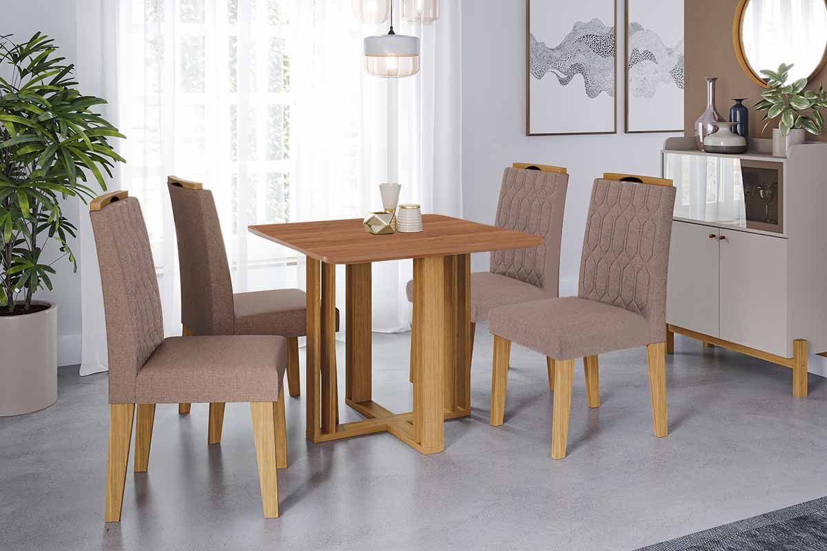 Sala Jantar Mesa Flora Tampo Madeirado 95x95cm e 4 Cadeiras Paola - Cimol
