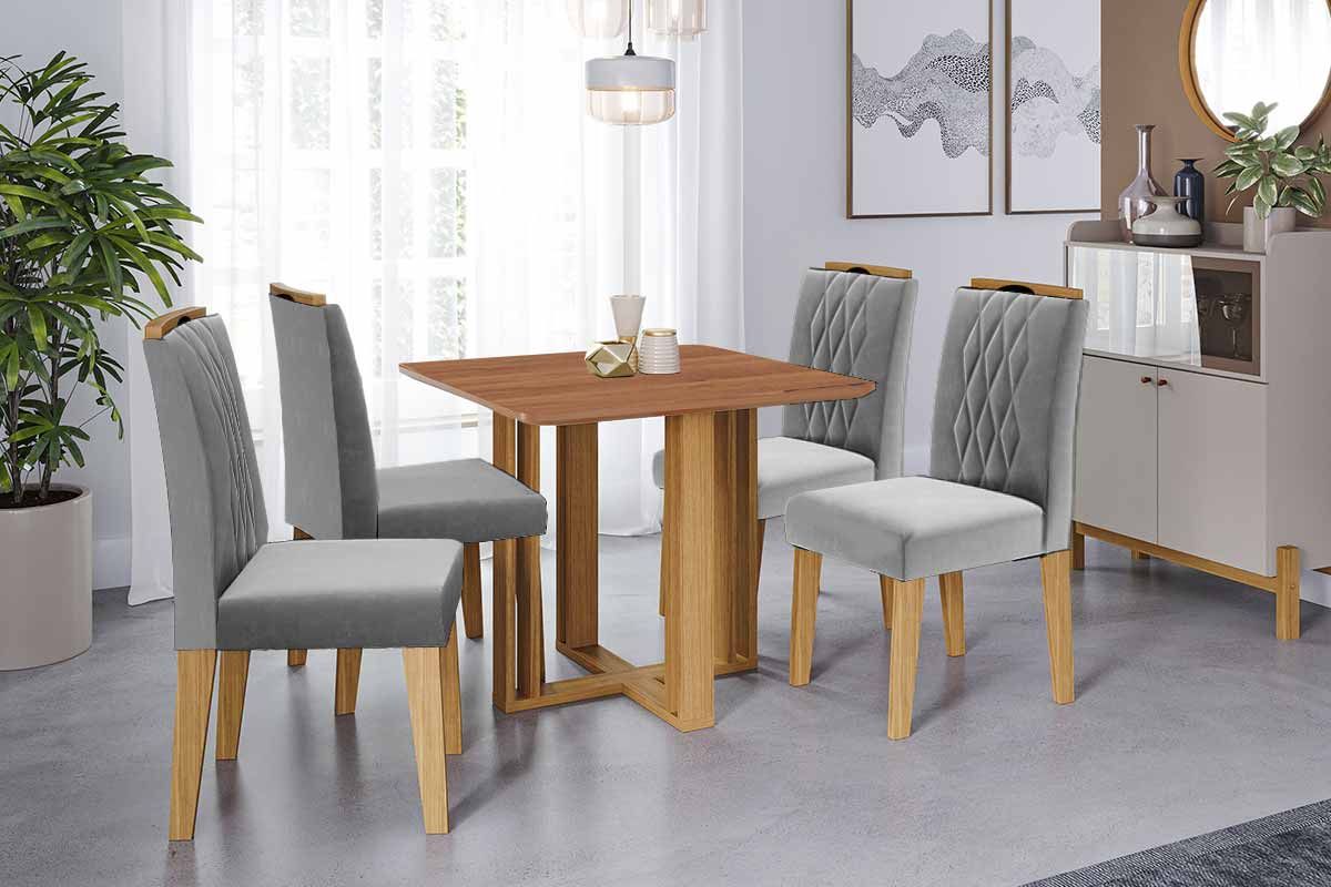 Sala Jantar Mesa Flora Tampo Madeirado 95x95cm e 4 Cadeiras Juliana - Cimol