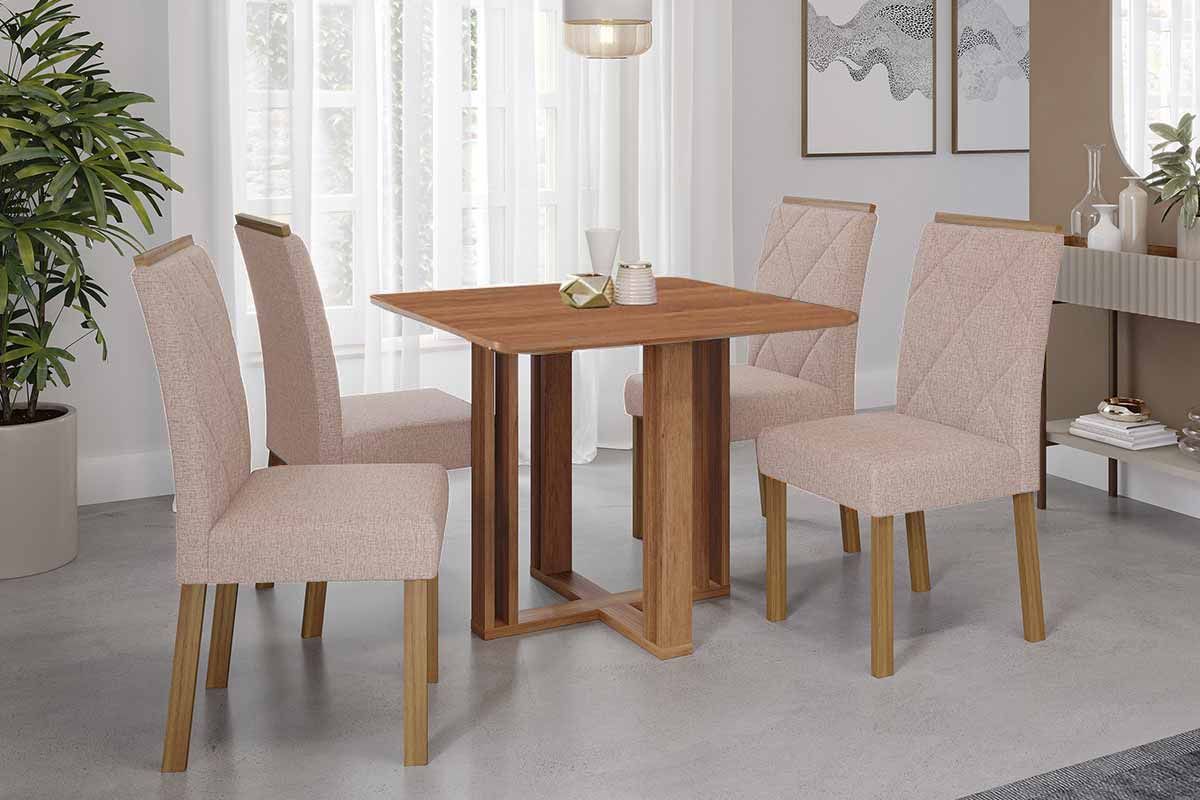 Sala Jantar Mesa Flora Tampo Madeirado 95x95cm e 4 Cadeiras Fernanda - Cimol