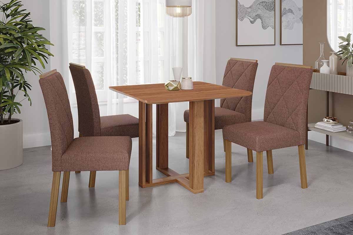 Sala Jantar Mesa Flora Tampo Madeirado 95x95cm e 4 Cadeiras Fernanda - Cimol