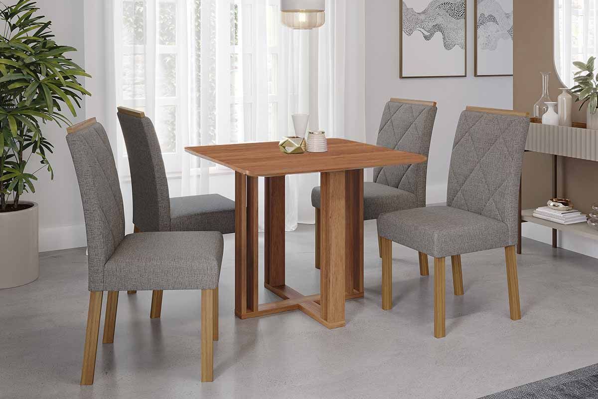 Sala Jantar Mesa Flora Tampo Madeirado 95x95cm e 4 Cadeiras Fernanda - Cimol