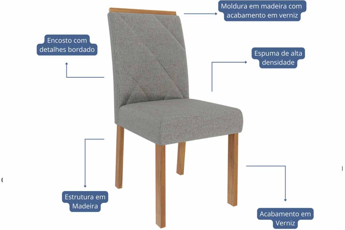 Sala Jantar Mesa Flora Tampo Madeirado 95x95cm e 4 Cadeiras Fernanda - Cimol